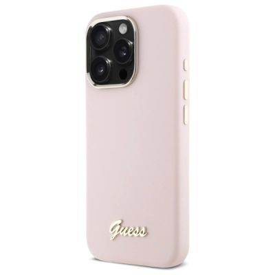 2. Guess Silikon Script Metal Logo & Frame Hülle für iPhone 16 Pro – Rosa