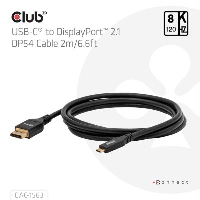 4. CLUB3D CAC-1563 2m USB Typ-C DisplayPort Kabeladapter Schwarz