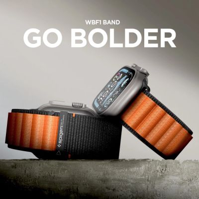 11. Spigen WBF1 Armband für Apple Watch 44 / 45 / 46 / 49 mm - Schwarz und Orange