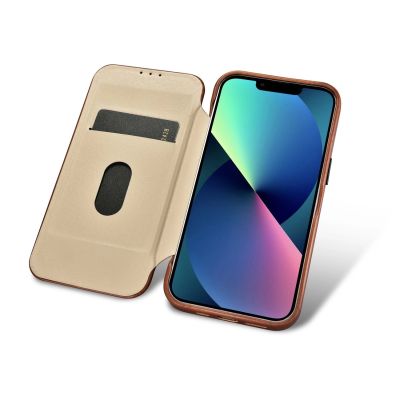 16. iCarer CE Oil Wax Premium Leather Folio Case iPhone 14 Plus magnetische Klapphülle MagSafe braun (AKI14220707-BN)