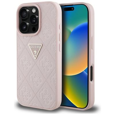 Guess Hot Stamp 4G Pattern Triangle Metal Logo iPhone 16 Pro Hülle - Rosa