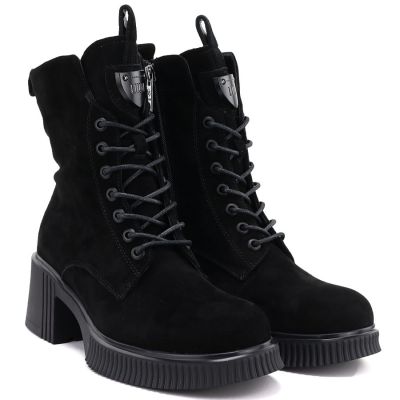 4. Schwarze Damen-Ankle-Boots aus Leder mit Blockabsatz und Plateau, Vinceza 67009