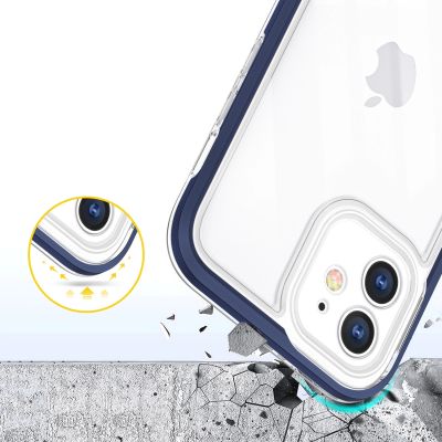 6. Klare 3-in-1-Hülle für iPhone 12, blauer Rahmen, Gel-Cover