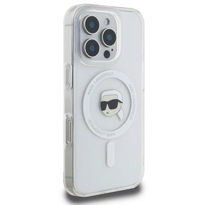4. Karl Lagerfeld IML Metall-MagSafe-Hülle mit Karl-Kopf für iPhone 16 Pro – Weiß