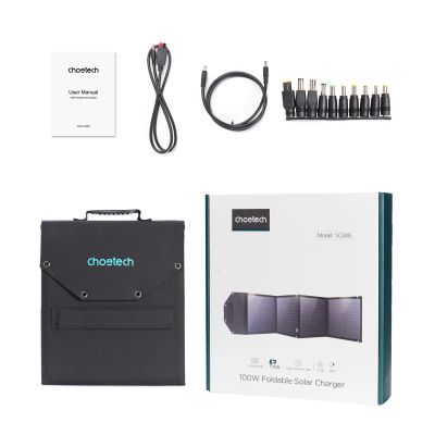 4. Choetech SC009-V2 faltbares Solarladegerät 100 W USB-C / 2x USB-A PD QC – Schwarz