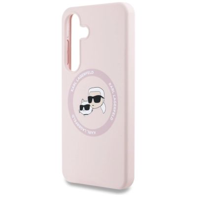 6. Karl Lagerfeld Silikon Double Heads And Circle MagSafe Samsung Galaxy S25 Hülle rosa
