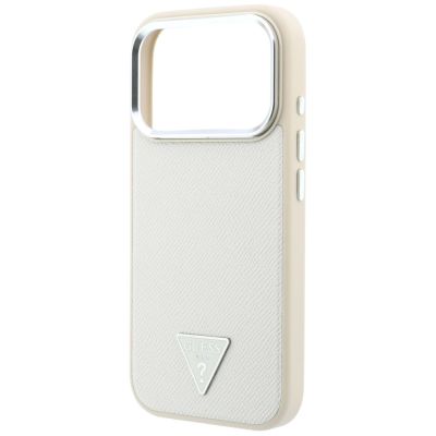 6. Guess MagSafe-Hülle mit genarbtem Dreieckslogo für iPhone 18 Pro Max / 17 Pro Max – Beige
