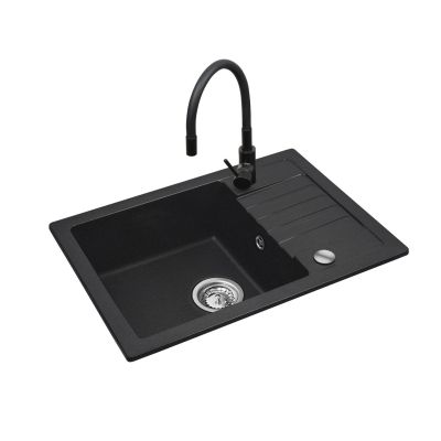 3. Schwarzes Küchenspülen-Set mit flexibler Armatur – MAIDSINKS BALI Spüle (62x44) 1B1D schwarz + Flessi Black Edition Armatur schwarz