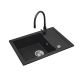3. Schwarzes Küchenspülen-Set mit flexibler Armatur – MAIDSINKS BALI Spüle (62x44) 1B1D schwarz + Flessi Black Edition Armatur schwarz