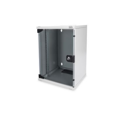 21. 10"-Netzwerkset: 9HE-Wandschrank, Ablage, Steckdosenleiste, 8-Port-Switch, Cat.6-Anschlussfeld, grau