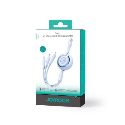 2. Joyroom Colorful Series S-A40 einziehbares Kabel 3in1 USB-A – USB-C / Lightning / Micro-USB 1 m – blau