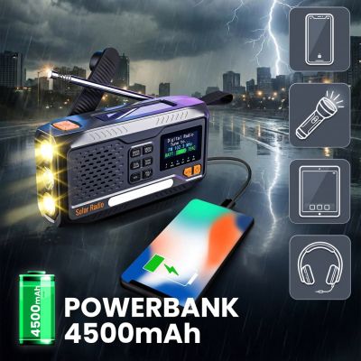 12. Extralink Bluetooth-Solarradio mit Kurbeldynamo-Powerbank (4000 mAh) und SOS-Taschenlampe BT-4000, tragbar, analog und digital, Schwarz/Orange
