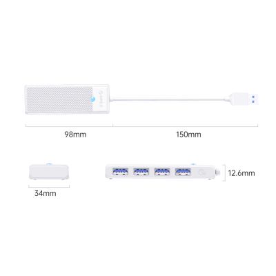 2. Orico PAPW4A-U3 USB-Hub mit 4 Anschlüssen (4x USB-A 3.0, 0,15 m Kabel) – Weiß