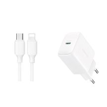 Joyroom JR-TCF20 USB-C PD 20W Netzwerkladegerät - Weiß + USB-C / Lightning -Kabel 1 m