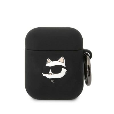 Karl Lagerfeld KLA2RUNCHK AirPods 1/2 Cover schwarz/schwarz Silikon Choupette Head 3D