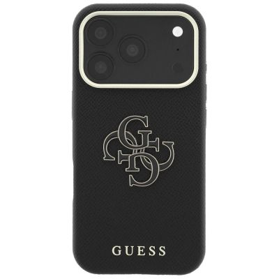 3. Guess Grained & Big Resin Logo Case für iPhone 18 Pro Max / 17 Pro Max - Schwarz