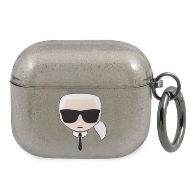 Karl Lagerfeld Glitzer Karl's Head Case für AirPods 3 – Schwarz