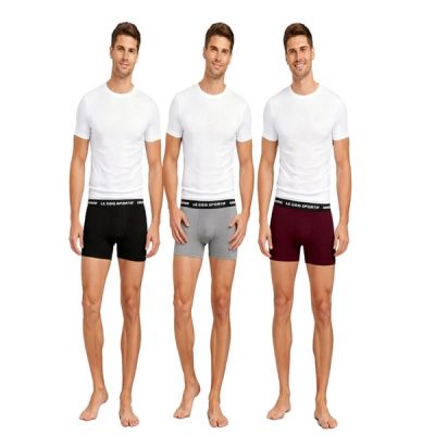 2. Le Coq Sportif Herren-Boxershorts, 3er-Pack, Schwarz, Grau, Burgunderrot