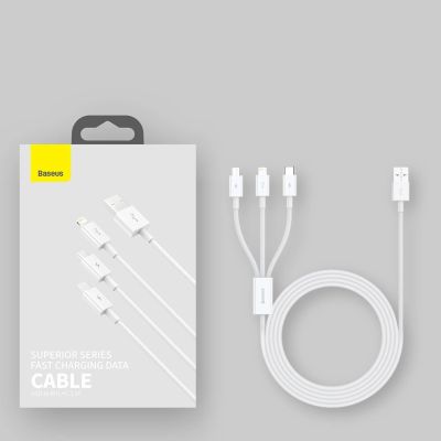 19. Baseus Superior 3in1 USB-Kabel - Lightning / USB Type C / Micro-USB 3,5 A 1,5 m Weiß (CAMLTYS-02)