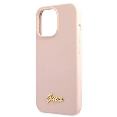 6. Guess GUHMP13LLSLMGLP iPhone 13 Pro / 13 6.1" Hellrosa/Hellrosa Hardcase Silikonschrift Gold Logo Magsafe
