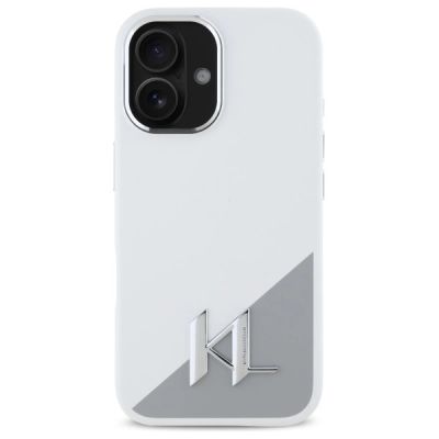 3. Karl Lagerfeld Silikon Initial Metal Logo MagSafe Hülle für iPhone 16 – weiß