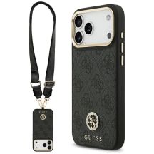 Guess 4G Srtass Logo & Big Strap Metal Buttons MagSafe Case für iPhone 17 Pro Max - Schwarz