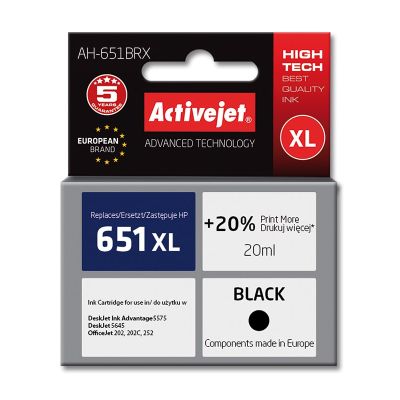 Activejet AH-651BRX Tinte (ersetzt HP 651 C2P10AE; Premium; 20 ml; schwarz)