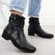 6. Schwarze Damen-Ankle-Boots aus Leder mit hohem Absatz, Modell Rieker 78656-00