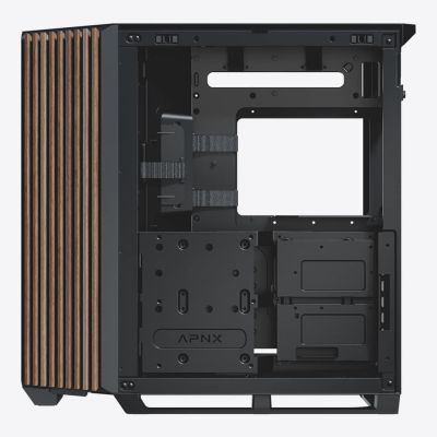 6. APNX V1 PC-Gehäuse, Midi-Tower, ATX, gehärtetes Glas, Holz, schwarz