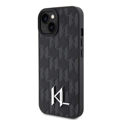 2. Karl Lagerfeld KLHCP15SPKLPKLK iPhone 15 / 14 / 13 6,1" schwarz/schwarzes Hardcase Ledermonogramm Hot Stamp Metal Logo