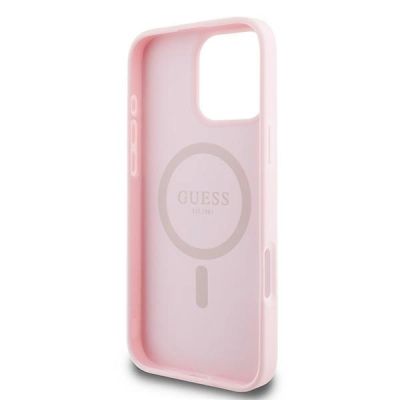 7. Guess Grained Ring MagSafe Hülle für iPhone 16 Pro – Rosa