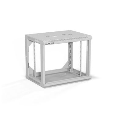 2. ALANTEC Wandschrank 19" 9U 600x450, Glastür, grau, montiert (SW-9U-600-450-01-SA)