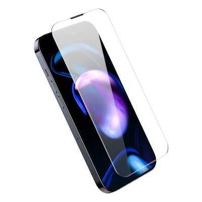 4. Baseus Vollbild-Hartglas für iPhone 14 Pro mit Lautsprecherabdeckung 0,3 mm + Montagerahmen