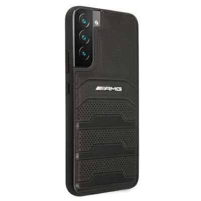4. AMG Lederhülle mit geprägten Linien für Samsung Galaxy S22+ – Schwarz
