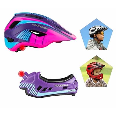 4. Rockbros TT-32SBPP-S Kinderfahrradhelm mit abnehmbarem Kinnbügel, Größe S – lila-rosa