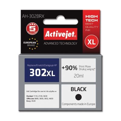 Activejet AH-302BRX Tinte (ersetzt HP 302XL F6U68AE; Premium; 20 ml; Schwarz)