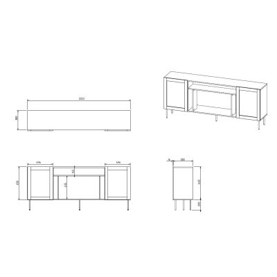 JUTA EF Kommode + Elektrokamin 202x39,5x85 Schwarz + Calabria Linoleum