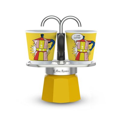 Bialetti Mini Express Lichtenstein Kaffeemaschinen-Set + 2 Espressotassen