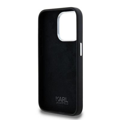 7. Karl Lagerfeld Silikon Metall Script Logo iPhone 15 Pro Max Hülle - Schwarz