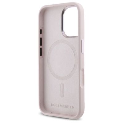 7. Karl Lagerfeld Silikon Shadow Metal Initial MagSafe Hülle für iPhone 16 – Rosa