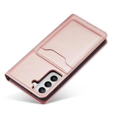 2. Magnet Kartenetui für Samsung Galaxy S22+ (S22 Plus) Etui Geldbörse Kartenhalter Pink