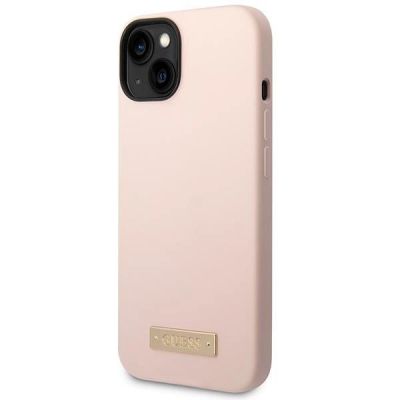 2. Guess Silikon-Logo-Platte MagSafe Hülle für iPhone 13 / 14 / 15 - Pink
