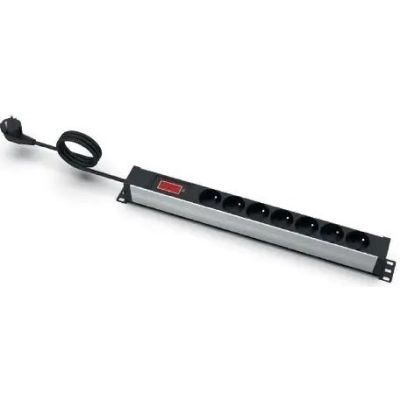 EmiterNet 19"-Steckdosenleiste, 7-fach mit Stiftkontakt, Amperemeter, 3 m Kabel, Uni-Schuko-Stecker
