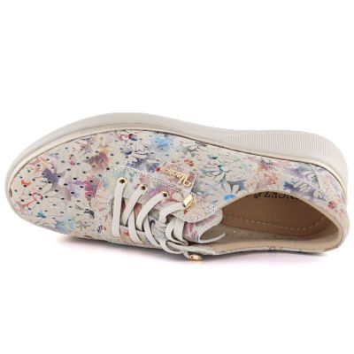 3. Damen-Keilschuhe aus Leder mit durchbrochenem Muster, beige, Vinceza 79603