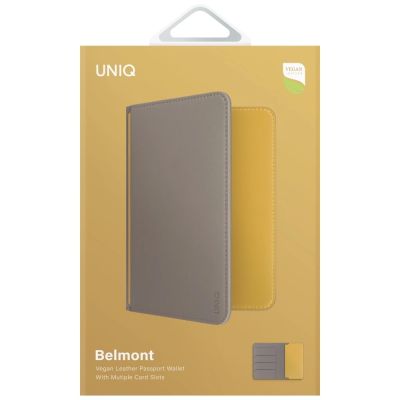 6. Uniq Belmont Reisepasshülle mit RFID-Blockierung, Grau/Gelb