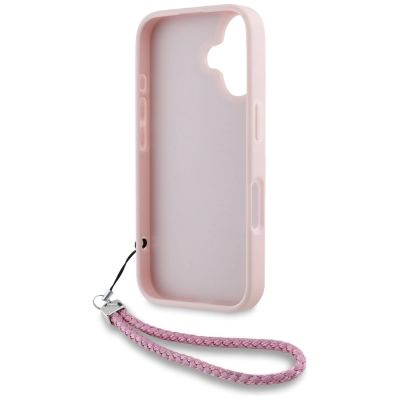 6. Karl Lagerfeld iPhone 16 Hülle mit gestepptem Initialenlogo und Kettenriemen – Rosa