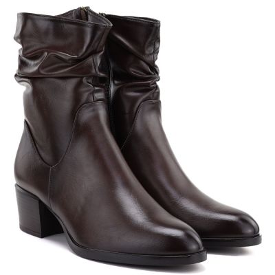 4. Damen-Ankle-Boots mit hohem Absatz und gerafftem Schaft, braun, Vinceza 58682