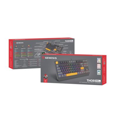 8. GENESIS Thor 230 TKL Gaming-Tastatur USB + RF Wireless + Bluetooth QWERTY Schwarz, Grau, Orange