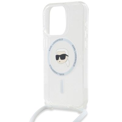 5. Karl Lagerfeld Crossbody IML Karl Head MagSafe Hülle für iPhone 15 Pro – transparent