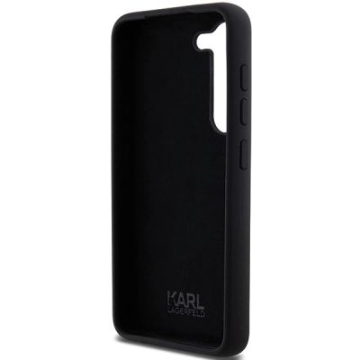 7. Karl Lagerfeld Silikon Karl&Choupette Metal Pin Hülle für Samsung Galaxy S23 – Schwarz